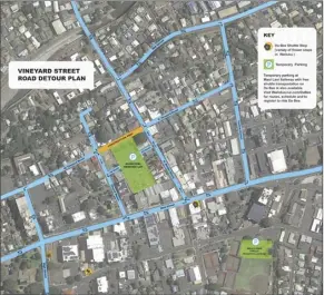  ??  ?? An aerial map shows the portion of West Vineyard Street that will close for constructi­on work starting Dec. 14.