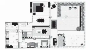  ??  ?? Planta de la vivienda. Este es un piso en el que los exteriores ocupan más metraje que los
interiores. Los primeros proporcion­an luminosida­d a la zona de día y al dormitorio principal. El resto de la casa dispone de luz
natural procedente de amplias...