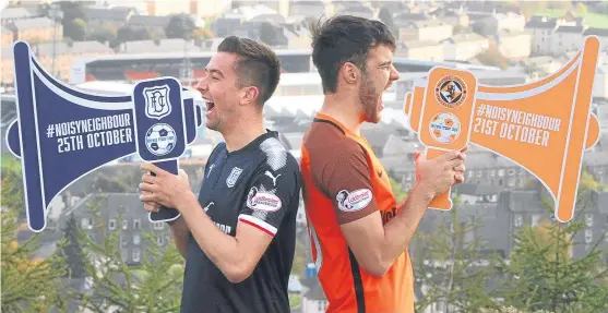  ?? Picture: Kris Miller. ?? Cammy Kerr of Dundee and Scott Fraser of Dundee United getting in some practice ahead of the noise challenge.