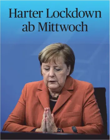  ?? FOTO: BERND VON JUTRCZENKA/DPA ?? Kanzlerin Angela Merkel während der Pressekonf­erenz am Sonntag.