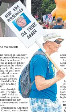  ?? Pictures: Andrew Cawley, Chris Austin, Derek Ironside ?? yesterday, saying the president should try to understand the protests EDINBURGH The Donald Trump baby blimp awaits 9,000 marchers arriving at the Meadows Words: Judith Duffy, Hannah Rodger, and Russell Blackstock