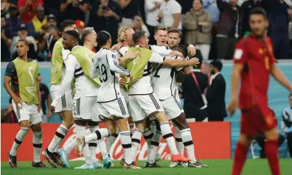  ?? Photograph: Tom Jenkins/The Guardian ?? Germany celebrate after Niclas Füllkrug scored a late equaliser.