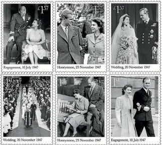  ??  ?? The series of postage stamps released to mark the platinum wedding anniversar­y of Queen Elizabeth and Prince Philip.