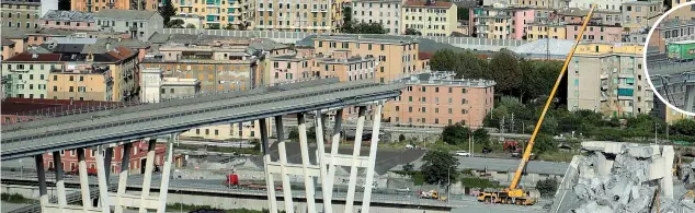  ?? (sopra) ?? Il camionIl ponte Morandi dopo la rimozione delle auto scampate al crollo: è stato spostato anche il camion fermo sul baratro