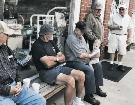  ?? BY BY REV. SARA PORTER KEELING ?? “ACROSS THE STREET”: Dale Welch, Jimmy Compton, James Wharton (holding Stone Keeling), Richard Settle and Bob Metcalf in 2015.