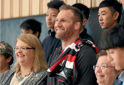  ?? PHOTO: GETTY IMAGES ?? All Blacks captain Kieran Read appeared to be happy making his NZ Rugby re-signing announceme­nt back at his old school, Rosehill College.