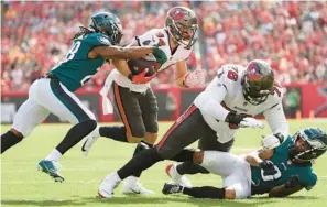  ?? MARK LOMOGLIO/AP ?? Buccaneers tight end Cameron Brate (84) totaled 58 catches for 527 yards and six touchdowns the past two seasons.