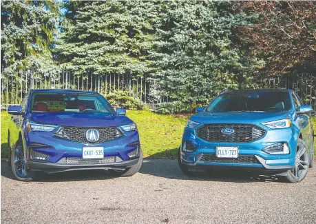  ?? NICK TRAGIANIS/ DRIVING ?? 2020 Acura RDX A-spec, left, and Ford Edge are examples of SUVS that are not dull. Which one would you pick?