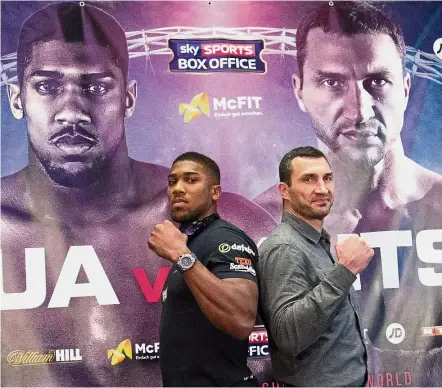  ??  ?? Top draw: On Saturday, 90,000 fans are expected to pack London’s Wembley for the heavyweigh­t fight between British Olympic gold medallist Anthony Joshua and former champion Wladimir Klitschko. — AFP