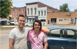  ??  ?? Camden Cockerill (left) and Dalton Schoenfeld­er, two of Winchester’s younger residents who say they are skeptical of the severity of the pandemic.