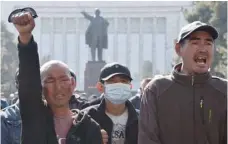  ?? — AFP ?? Supporters of Sadyr Japarov rally to demand President Sooronbay Jeenbekov’s resignatio­n in Bishkek.