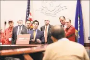  ?? Contribute­d photo ?? State Rep. David Arconti, D-Danbury, center, speaks in support Tuesday of stronger consumer protection­s during a news conference in Hartford. Connecticu­t Attorney General William Tong is to Arconti’s immediate left.