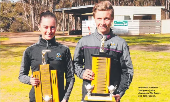  ??  ?? WINNERS: Victorian Sandgreen junior champions Ella Rogers and Tom Hanson.