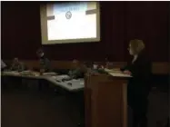  ?? CHARLES PRITCHARD - ONEIDA DAILY DISPATCH ?? Interim Superinten­dent Dr. Kathleen Davis speaks at the Canastota School District budget hearing on Tuesday, May 14, 2019.