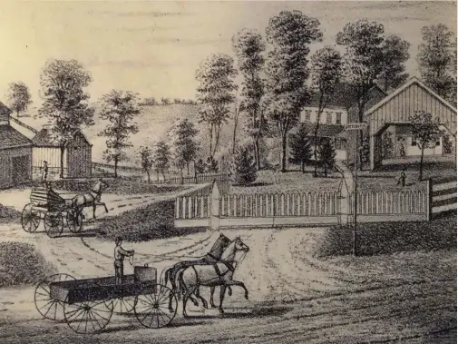  ?? – W. Seal collection. ?? A historic image of the Benjamin Parkinson home and farm, circa 1792.