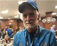  ?? RICK SOBEY / BOSTON HERALD ?? DON’T WORRY, BE HAPPY: Tom Amend, 63, of Gloucester, at the 13th annual Hampton Half Marathon at Hampton Beach, N.H., on Sunday, said he’s ‘really not worried’ about being exposed to the coronaviru­s at the upcoming Boston Marathon.