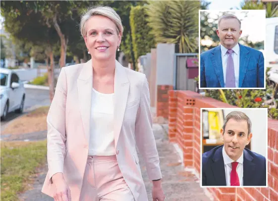  ?? Picture: JUSTIN LLOYD ?? Labor’s deputy leader Tanya Plibersek at home in Rosebery yesterday and (inset) Anthony Albanese (top) and Jim Chalmers.