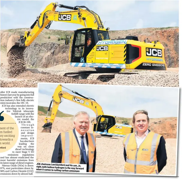  ??  ?? JCB chairman Lord Bamford and right, his son, Jo, both believe hydrogen is the way when it forward comes to cutting carbon emissions