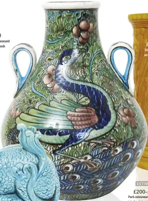  ??  ?? ESTIMATE £1,500–£2,000 An Anglo-Persian bottle vase by Leonard King, featuring a painted peacock