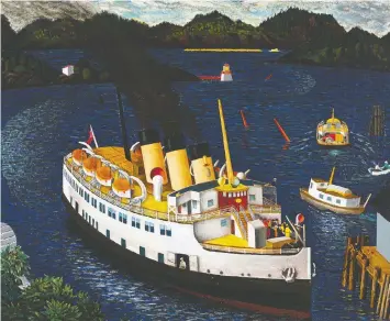  ??  ?? The 1950 E.J. Hughes painting, Steamer Arriving At Nanaimo, will be sold at the Heffel fall auction, and has a presale estimate of $500,000 to $700,000.