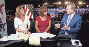  ?? CBS ?? “CBS This Morning” co-hosts Norah O’Donnell (from left) and Gayle King and “Face The Nation” anchor John Dickerson broadcast live from Washington University in St. Louis for coverage of the second presidenti­al debate on Oct. 9.