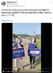  ??  ?? This screenshot shows a Tuesday tweet by Tennessee Congressio­nal candidate Meg Gorman in which she discussed civility with U.S. Rep. Chuck Fleischman­n, who ultimately defeated her to be re-elected.