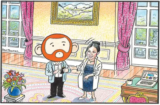  ??  ?? ‘I’m worried YOU’RE spending too much time on social media, Harry #emojiface’ To order a print of this Paul Thomas cartoon or one by Pugh, visit Mailpictur­es.newsprints.co.uk or call 020 7566 0360.
