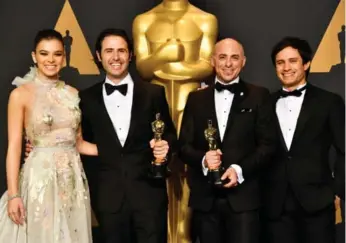  ?? GETTY IMAGES ?? Alan Barillaro, second from left, with actors Hailee Steinfeld, Gael Garcia Bernal and producer Marc Sondheimer.