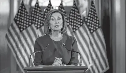  ?? KEVIN LAMARQUE • REUTERS ?? Speaker Nancy Pelosi announces the U.S. House of Representa­tives will launch a formal inquiry to investigat­e whether to impeach President Donald Trump following a closed House Democratic caucus meeting in Washington on Tuesday.