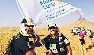  ??  ?? Action man: Rory Coleman (top) on a training run near his Cardiff home, and (above, right) with explorer Ranulph Fiennes at the Marathon des Sables in 2015