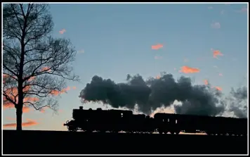  ?? ?? Ô Ivatt 4MT 2-6-0 No. 43106 climbs past Rifle Range on the Severn Valley Railway while battling Storm Arwen on November 11, 2021.
ISO 100, shutter speed 500th, aperture f7.1.