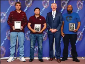  ?? ?? Juan Vasquez, Carnell Kemp and Michael Mayer were presented commendati­ons by Montgomery County District Attorney Kevin R. Steele during a recent ceremony at the Montgomery County Public Safety Training Campus in Plymouth Township.