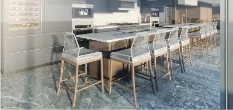  ??  ?? Among the amenities will be a profession­al grade kitchen with movable wood-veneer-finished Italian cabinets and an adjustable kitchen island.