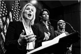  ?? ANDREW HARNIK/AP ?? Sen. Kirsten Gillibrand, left, said Wednesday that “it would be better for our country” if Sen. Al Franken resigned. He said he would make a statement about his future Thursday.