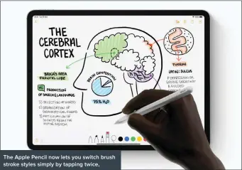  ??  ?? The Apple Pencil now lets you switch brush stroke styles simply by tapping twice,