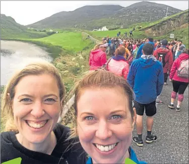  ??  ?? Mumof-two Michelle Mcleod, right, with sister Becky Robson before the family relay marathon in Harris