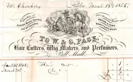  ?? ?? Above: The engraved invoice for W & G Page, importers of Farina’s Eau de Cologne in 1855