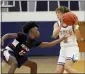  ?? RANDY MEYERS — FOR THE MORNING JOURNAL ?? Lorain’s Asiah Kielian is defended by Zavien Jones of Cleveland Central Catholic in the half court Dec. 7.