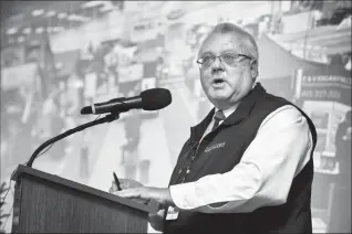  ?? @IMartensHe­rald Herald photo by Ian Martens ?? Exhibition Park marketing manager Doug Kryzanowsk­i speaks during a media event Thursday ahead of the annual Home and Garden Show set for later this month.