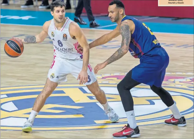  ??  ?? El base argentino Nicolás Laprovitto­la, que puede pasar del Madrid al Barça, y el alero húngaro Adam Hanga, que ya no es azulgrana y en breve vestirá de blanco.