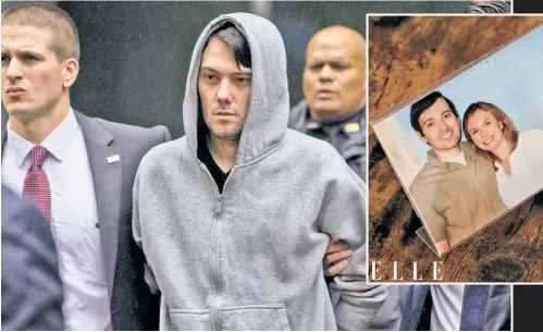  ??  ?? FOOL IN LOVE: Martin Shkreli, the securities fraudster known as Pharma Bro, has been called the most hated man in America, but he still somehow won the heart of journalist Christie Smythe (right). She has professed her undying, and apparently unrequited, love for the felon in an Elle profile in which she reveals she keeps a photo of them at her bedside (center).