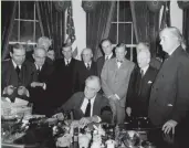  ?? ASSOCIATED PRESS ?? President Franklin D. Roosevelt signs the declaratio­n of war against Japan in Washington, D.C., on Dec. 8, 1941.