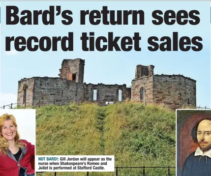  ?? ?? NOT BARD!: Gill Jordan will appear as the nurse when Shakespear­e’s Romeo and Juliet is performed at Stafford Castle.