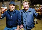  ?? SCHOOLHOUS­E BREWING / CONTRIBUTE­D ?? Justin Waller (left) and Thomas Monti plan to open Schoolhous­e Brewing in the Franklin Gateway area of Marietta this spring. They aim to debut with 10 beers.