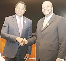  ?? ?? DOHA, QATAR: His Majesty the King and Zambia President Hichilema exchange greetings during their meeting yesterday along the sidelines of the 5th UN Conference on Least Developed Countries(LDCs). (R) His Majesty upon arrival at the Qatar National Convention Centre yesterday.