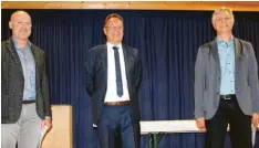  ?? Foto: Unfried ?? Das Tussenhaus­ener „Dreigestir­n“kann weitermach­en (von links): Dritter Bürgermeis­ter Armin König, Bürgermeis­ter Johannes Ruf und Zweiter Bürgermeis­ter Elmar Unglert.