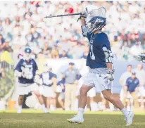  ?? MITCHELL LEFF/GETTY ?? Yale’s Matt Brandau reacts after scoring a goal in the fourth quarter of the 2019 NCAA Division I Lacrosse Championsh­ip semifinals against Penn State Nittany Lions at Lincoln Financial Field in Philadelph­ia.