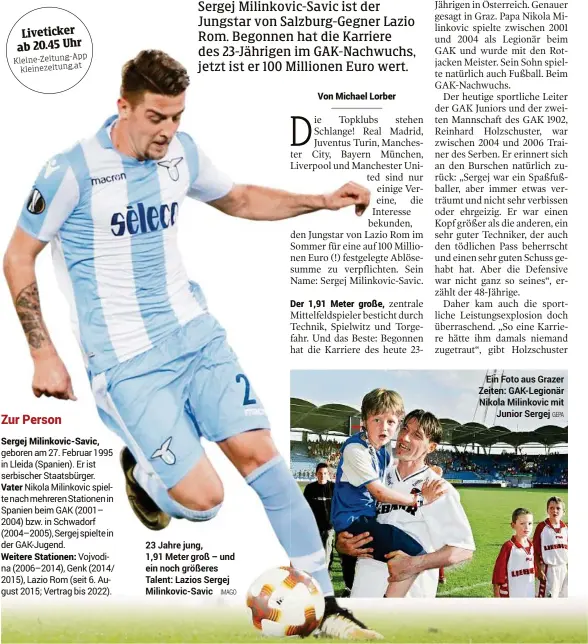  ??  ?? 23 Jahre jung,
1,91 Meter groß – und ein noch größeres Talent: Lazios Sergej Milinkovic-savic IMAGO GEPA