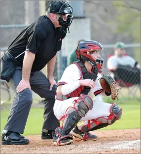  ?? Annette Beard/Pea Ridge TIMES ?? The catcher was sophomore Waylon Fletcher, No. 8. For more photograph­s, go to the Pea Ridge Times gallery at https://tnebc.nwaonline.com/photos/.