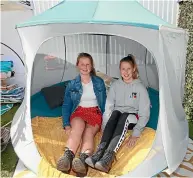  ??  ?? Nicola Wise and Justine Ellis camping out in Lifestyle Gear from Clevedon.